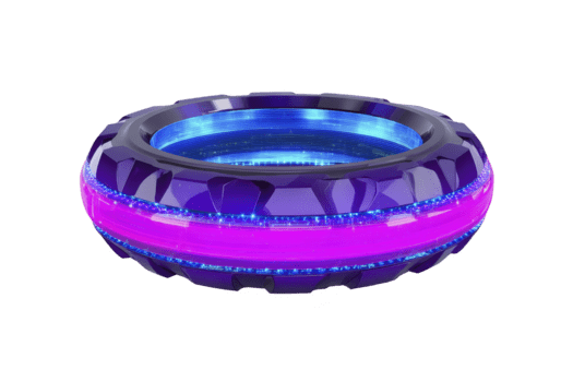 trogen lysande däck med neon blå och rosa lampor, isolerat på transparent bakgrund, modern sci fi stil, vibrerande färger, digital konst, teknologi begrepp png