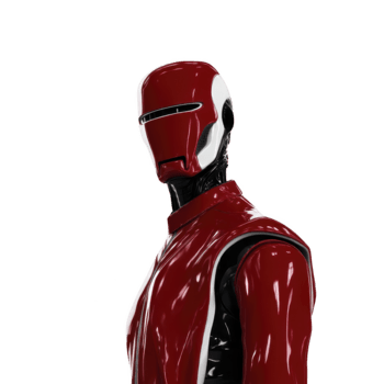futurista robot en lustroso rojo y blanco armadura traje, humanoide figura con pulcro casco, moderno ciencia fi estilo, aislado en transparente fondo, confidente expresión png