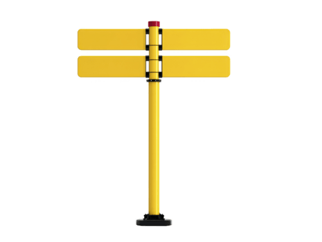 geel blanco straat teken met drie leeg directioneel pijlen Aan metaal pool, geïsoleerd Aan transparantie achtergrond, ideaal voor concepten van de begeleiding, richting, keuze, of navigatie png