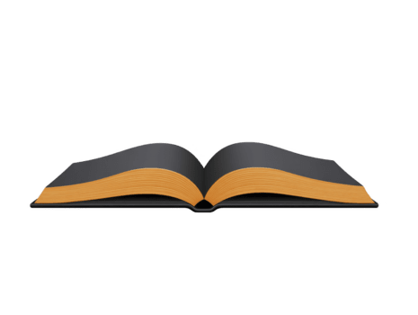 Aperto libro con nero copertina e giallo pagine, dire bugie piatto e visto a partire dal davanti, simboleggiante conoscenza, formazione scolastica, e apprendimento nel semplice, minimalista stile png