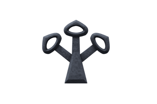 astratto scultura con tre verso l'alto rami, geometrico forme, e strutturato buio grigio superficie, moderno minimalista arte, isolato su trasparenza sfondo png