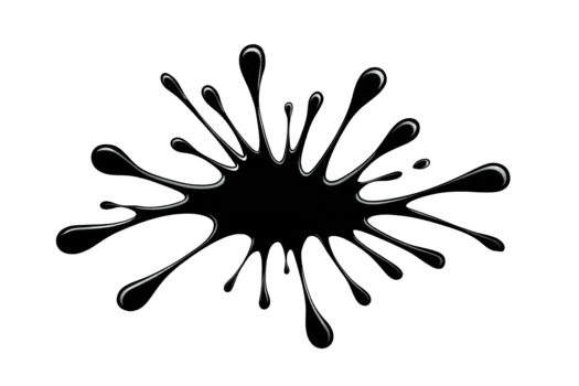 Black paint splash with irregular shape, isolated on transparent background, dynamic and creative, suitable for art, design, or abstract concepts, conveying energy and movement png