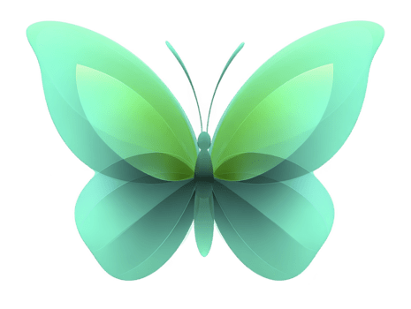 grön fjäril med genomskinlig vingar, symmetrisk design, och mjuk lutning färger, isolerat på genomskinlighet bakgrund, symboliserar omvandling och skönhet, digital illustration png