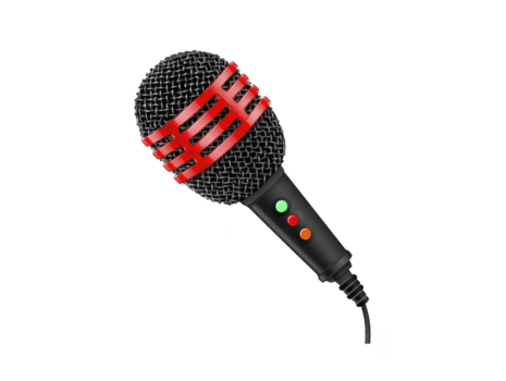 microfono con rosso accento nero maniglia maglia griglia e controllo pulsanti isolato su trasparente sfondo adatto per musica Podcast o emittente moderno e professionale stile png