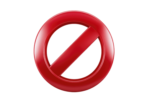 Red prohibition sign, glossy 3D style, isolated on transparent background, symbolizing restriction, warning, or forbidden action, commonly used for alert or caution messages png