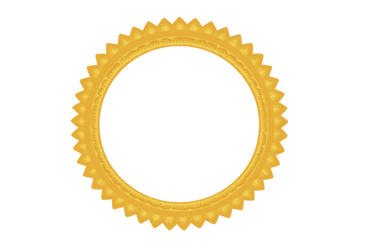 gyllene runda täta med sicksack- kant, skinande metallisk textur, isolerat på transparent bakgrund, ofta Begagnade för certifikat, utmärkelser, eller officiell dokument, symboliserar prestation och kvalitet png