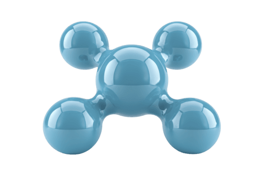 brillante blu astratto scultura con quattro arrotondato braccia estendendosi a partire dal centrale sfera, isolato su trasparenza sfondo, moderno minimo disegno, giocoso e futuristico stile png