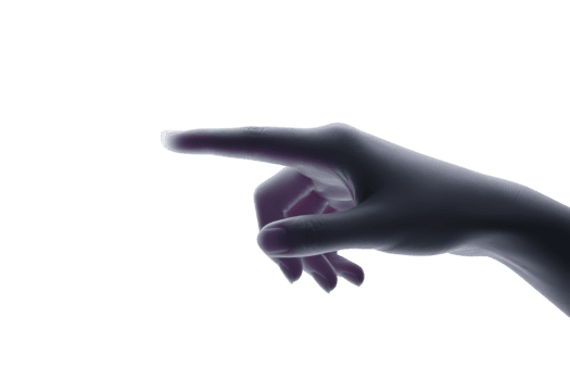 Pointing hand gesture, isolated on transparent background, showing human hand with extended index finger, realistic style, suitable for digital design, communication, and interface concepts png