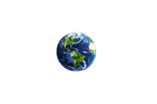 Earth globe isolated on transparency background, showing North and South America, Atlantic Ocean, and part of Africa, symbolizing global unity, environment, and space exploration png
