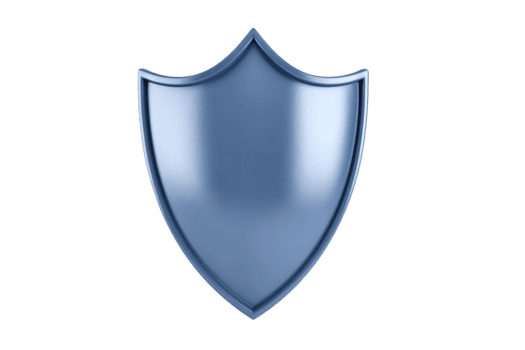 Blue shield security symbol glossy surface protection concept isolated on transparency background 3D rendering safety defense modern design digital illustration clean and simple style png