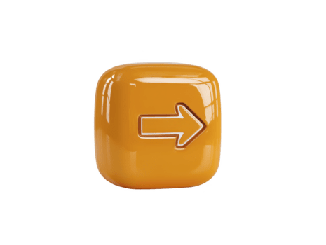 geel 3d plein knop met glanzend oppervlakte en wit geschetst Rechtsaf pijl symbool, modern digitaal icoon voor navigatie, richting, of gebruiker koppel, geïsoleerd Aan transparant achtergrond png