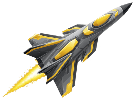 futuristico combattente Jet con giallo e grigio colore schema, volante verso l'alto con luminosa fiamma sentiero, dinamico e potente, isolato su trasparenza sfondo png