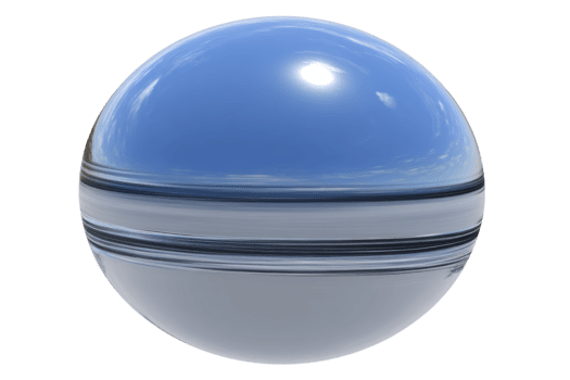 lustroso azul reflexivo esfera con suave superficie, cielo reflexión, y sutil horizontal líneas, creando moderno y futurista apariencia, ideal para digital diseño y 3d representación proyectos png