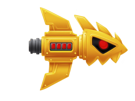 futurista amarillo cohete desintegrador con rojo botón y metálico detalles, dibujos animados estilo, aislado en transparente fondo, juguetón y imaginativo diseño png