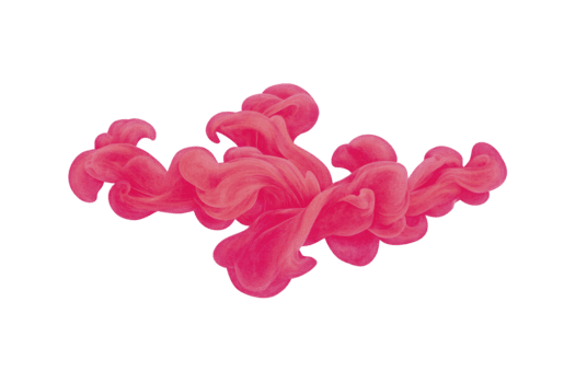 Pink ink cloud swirling in water, isolated on transparency background, creating abstract, artistic, and dynamic shape with soft, flowing texture and vibrant color for creative design projects png
