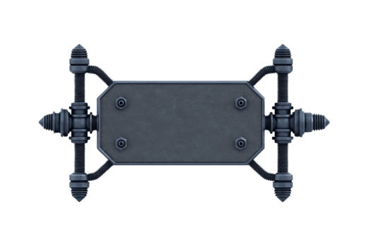 futuristische metaal hoverboard met donker grijs kleur, rechthoekig vorm geven aan, en mechanisch details, geïsoleerd Aan transparant achtergrond, roept op innovatie en avontuur png