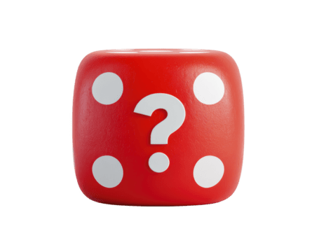 rosso dado con bianca puntini e domanda marchio simbolo nel centro, isolato su trasparente sfondo, simboleggiante opportunità, incertezza, e decisione fabbricazione nel giocoso e creativo modo png