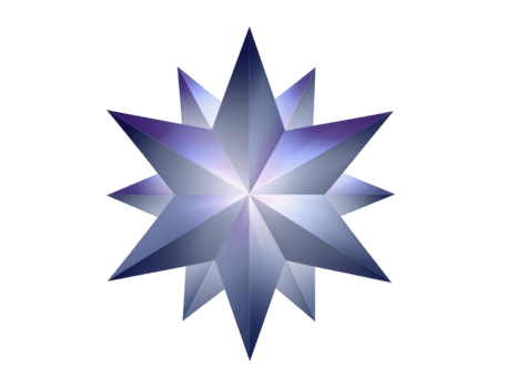 Blue geometric star, metallic eight pointed shape, abstract symmetrical design, modern digital art, shiny gradient, isolated on transparent background, futuristic and elegant style png