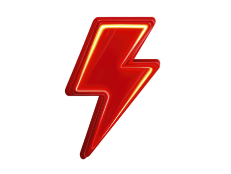 röd blixt- bult lysande neon stil isolerat på transparent bakgrund symboliserar energi kraft elektricitet och hastighet med modern och dynamisk utseende png