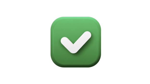 Green check mark icon 3D style white tick rounded square button approval symbol isolated on transparent background modern design positive emotion digital interface element png