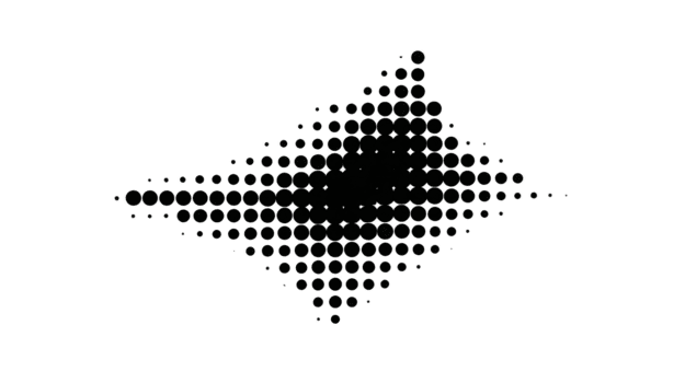 Abstract black halftone dot pattern, geometric diamond shape, modern minimal design, isolated on transparent background, suitable for graphic, web, or print decoration png