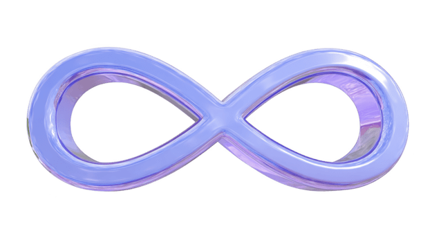 brillant violet infini symbole avec lisse réfléchissant surface, isolé sur transparent arrière-plan, représentant infinité, éternité, et illimité possibilités dans moderne, abstrait style png