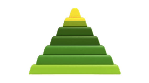 verde pirâmide gráfico gradiente cor isolado em transparência fundo 3d ilustração abstrato infográfico degrau diagrama o negócio conceito moderno Projeto crescimento sucesso hierarquia motivação progresso png