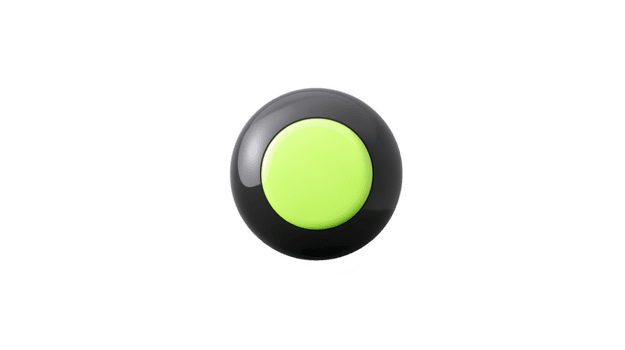 Green button with glossy black circular border, isolated on transparency background, modern minimal design, vibrant color, technology concept, playful and energetic style png