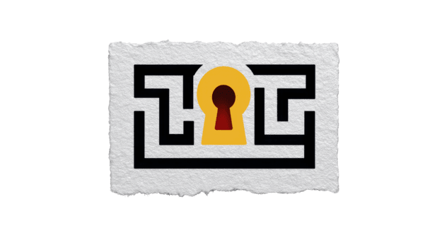 doolhof sleutelgat puzzel oplossing uitdaging abstract concept veiligheid Ingang getextureerde papier. doolhof met geel sleutelgat centrum getextureerde papier symboliseert uitdaging veiligheid en abstract probleem oplossen png