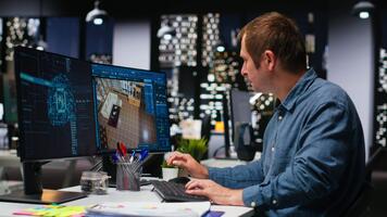 professionale architetto usi ai neurale Rete per creare appartamento disposizione, ingegnere progettazione un' pavimento Piano e mobilia su mascalzone Software. computer assistita architettonico Software. telecamera b. video