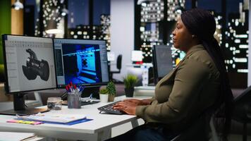 gioco sviluppatore crea Marte basato virtuale stazione utilizzando ai Strumenti. futuristico programma in lavorazione dati con macchina apprendimento e automazione per ottimizzare gioco design e sviluppo. telecamera b. video