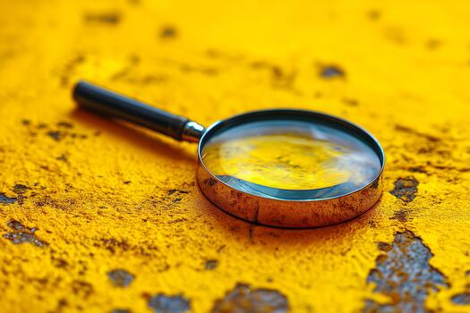 Magnifying Glass Resting on a Textured Yellow Surface With Intricate Patterns Under Natural Light photo