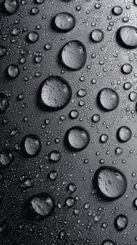 Close-up View of Water Droplets on a Dark Surface Highlighting Texture and Reflections photo