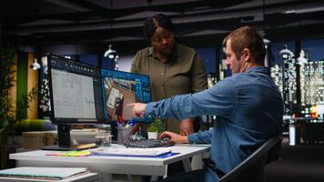 grafico design squadra uso architettonico Software e progetti per 3d rendere di casa interno. programma consente per configure mobilia e altro design elementi per un' virtuale disposizione. telecamera un. video