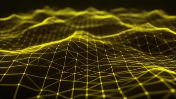 Dynamic Yellow Digital Grid Network Flowing Seamlessly Across Dark Abstract Background with Shallow Depth video
