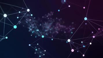 Flowing abstract digital network connecting nodes in purple and blue cyberspace an animated technology background video