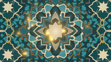 suave giratorio florido geométrico modelo en verde azulado y oro con brillante ligero bengalas sin costura bucle video