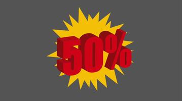 50 Percent Off Sale Graphic Red 3D Text with Burst Background video