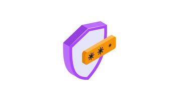 un isometrico icona animazione di parola d'ordine protezione, sicurezza informatica, dati sicurezza, e sicuro accesso gestione video