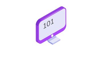 övervaka ikon animering visning binär koda, representerar digital data och programmering begrepp video