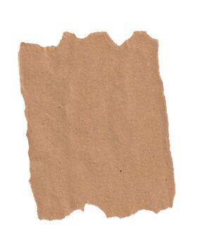 Realistic cross shape made of two strips of brown paper tape with torn, rough edges. Isolated rustic design element for marking or cancellation photo