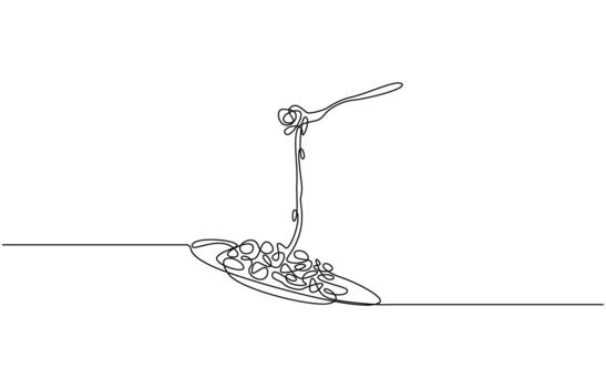 continuo uno línea dibujo de un delicioso fideos plato servido en un plato con un tenedor Listo a comer vector