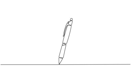 Continuous one line drawing of signature illustration with a classic pen and nature elements vector