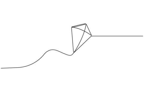 Continuous one line drawing of flying kite design with simple shapes and bold colors vector