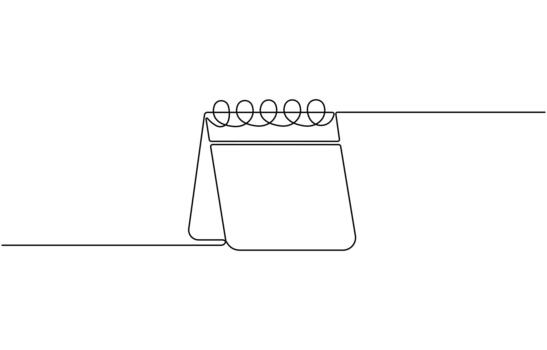 Continuous one line drawing of Modern calendar design element with date and month graphics isolated on white background vector