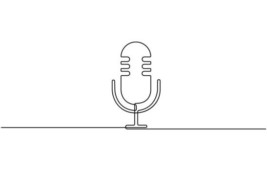 continuo uno línea dibujo de clásico retro micrófono diseño para audio y música proyectos vector