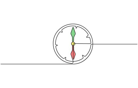 Continuous one line drawing of Classic magnetic compass illustration with navigation and directional elements vector