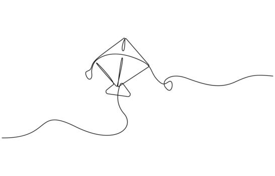 Continuous one line drawing of kite design with geometric patterns and bold outlines vector