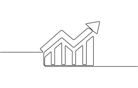 Continuous one line drawing of Growing line graph icon showing upward trend isolated on white background vector