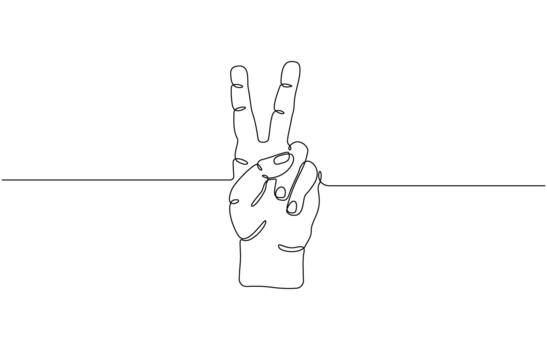 Continuous one line drawing of a hand displaying two fingers symbol vector